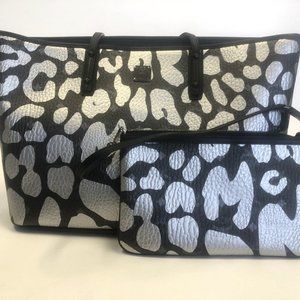 MCM Silver/Black Graffiti Tote and Small Purse